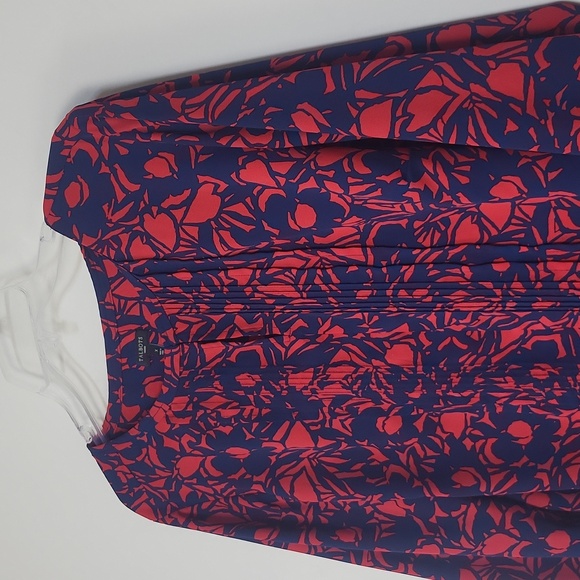 Talbots Tops - TALBOT'S Blue Red Floral Pintuck Front Keyhole Neckline Long Sleeve Blouse